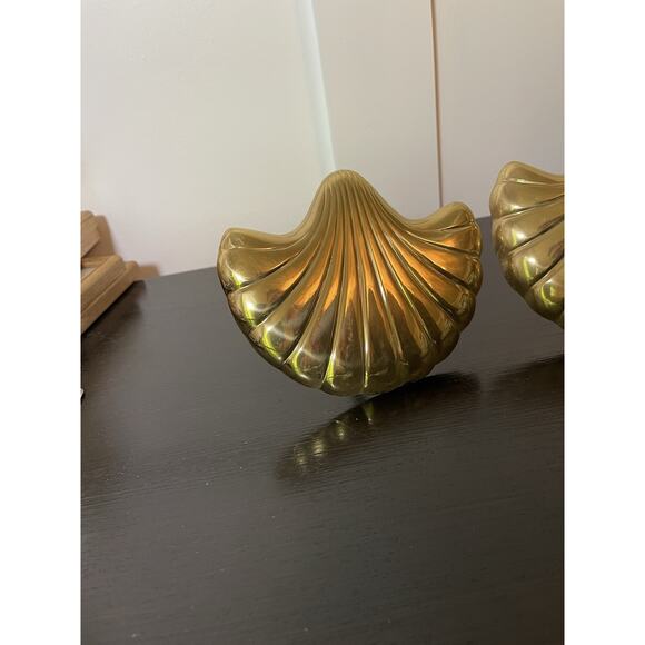 Set of 2 Solid Bright Brass Sea Shell Curtain Tiebacks Vintage 80's 90's Style - Picture 3 of 10